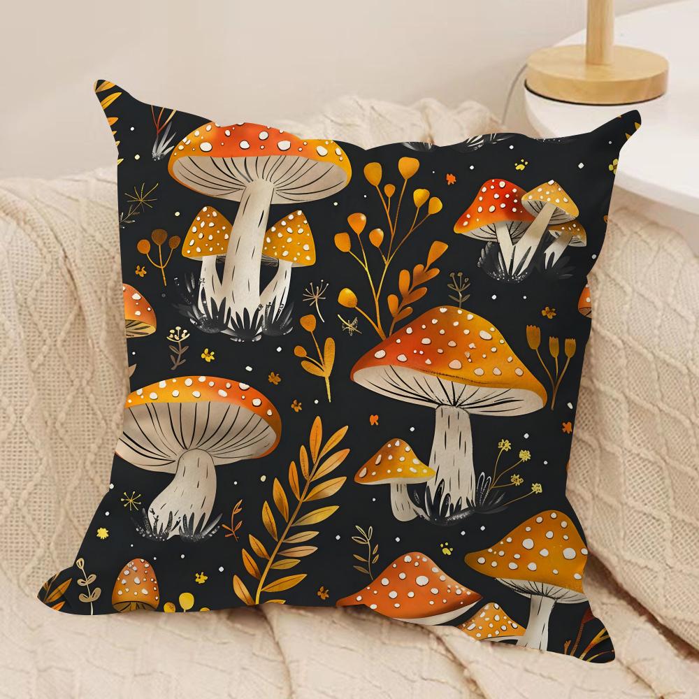 Mushroom Illustrations Cushion Cover Pillowcase Ultra Soft Skin Friendly Fabric Cloud Like Comfort  Concealed Zipper