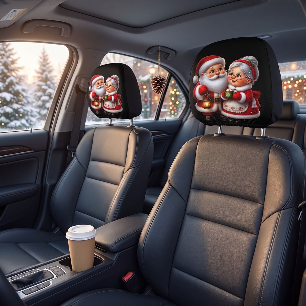 2 Pieces Comfortable Christmas Headrest Case Elastic Car Pillowcase Car Headrest Cover Daily Use