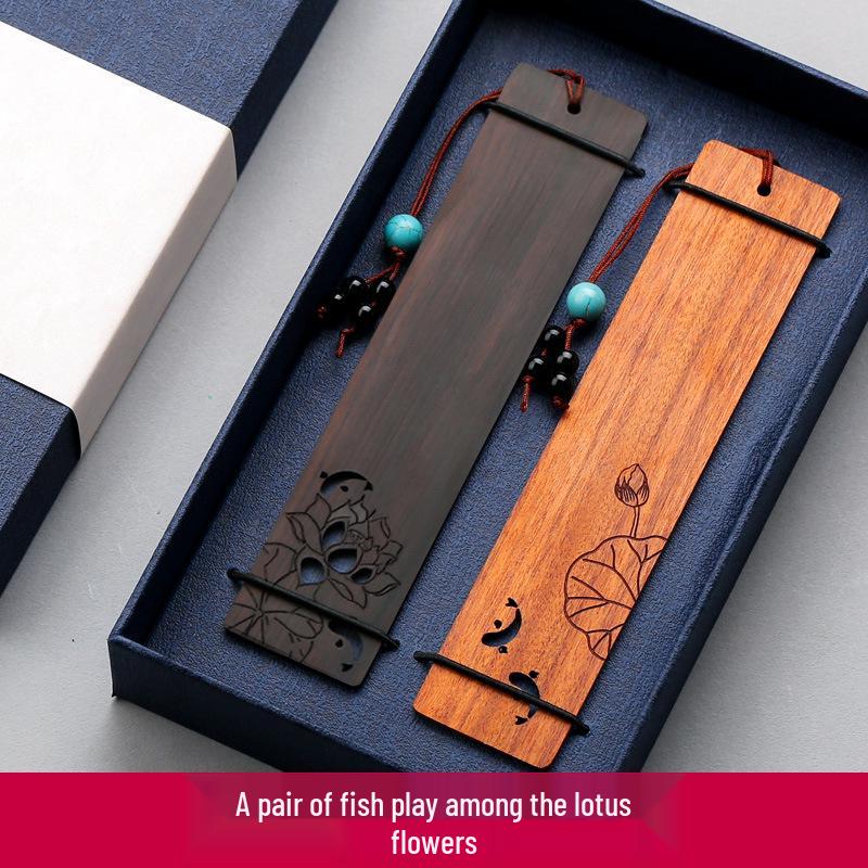 Rosewood Hollow Design Bookmark In Gift Box - Chinese Style Wooden Crafts Festival Gift