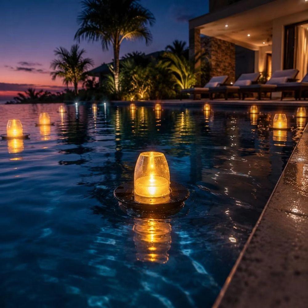 Waterproof Floating Candle Light Luminous Simulated Flame Buoyant Luminous Water Decor Amber Cover Buoyant