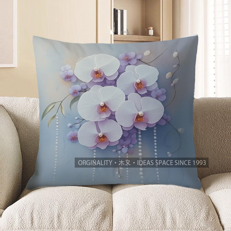 Home Decor Exquisite Orchid Pattern Decorative Throw Pillow Pattern Cushion Cover Suitable For Sofa Bedroom Car Pillow Cover