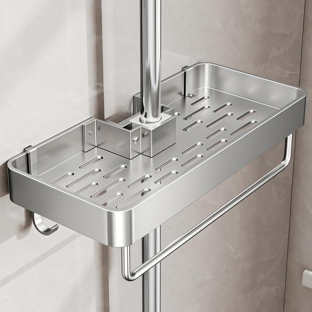 No Drilling Bathroom Storage Rack Wall-Mounted Shelf Hangable Shower Holder Organizer Modern Bathroom Accessories