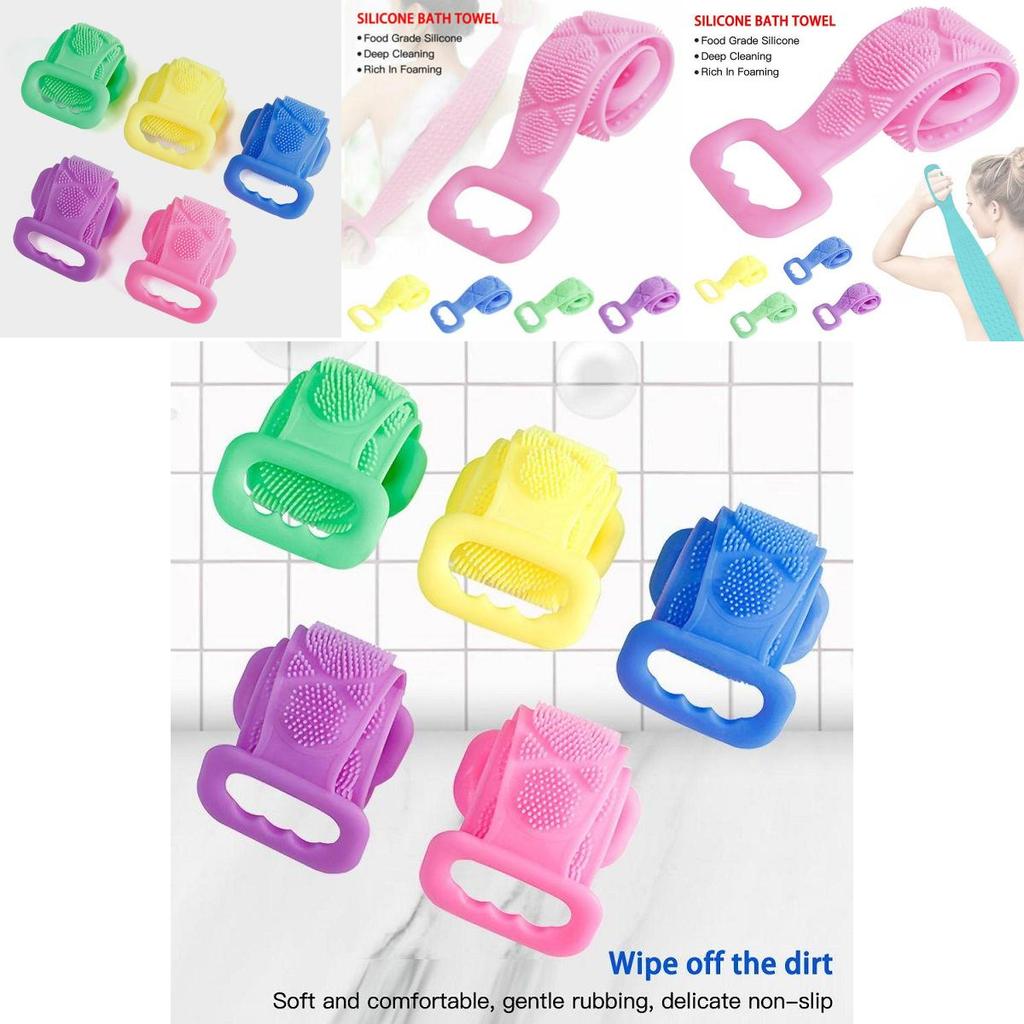 Luksusowa dwustronna myjka do pleców silikonowa szczotka do ciała do kąpieli pod prysznic z uchwytem paskiem