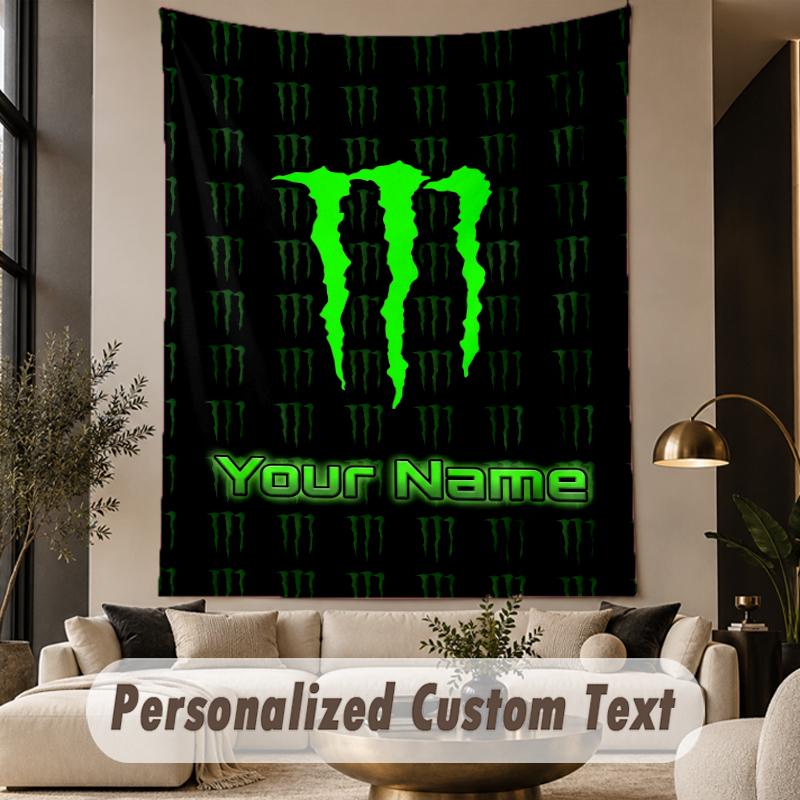 Custom Text Tapestry Monster Energy Print Wall Tapestry Indoor Living Room Wall Decor