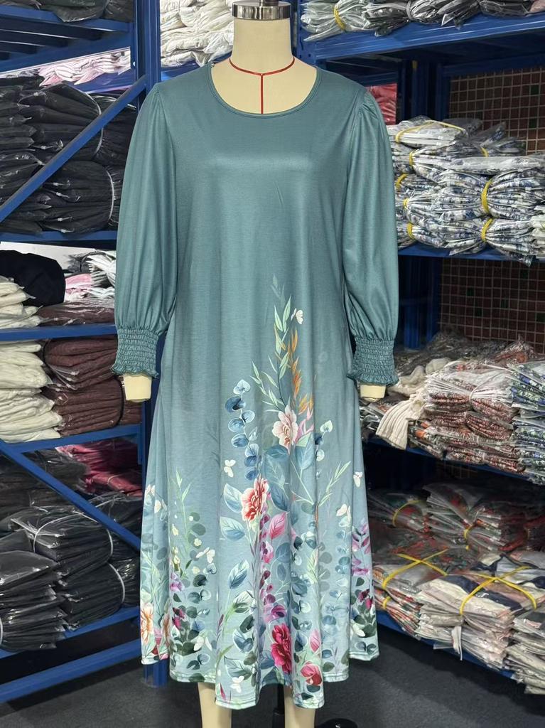 Women's Summer, Pocket Seven-Sleeve Floral Medium and Long Casual Dress