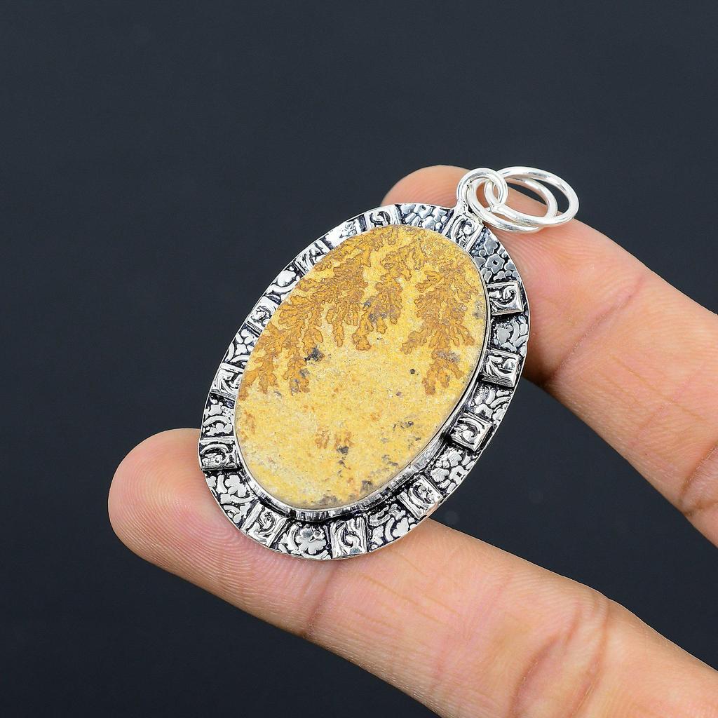 925 Sterling Silver Psilomelane Dendrite Stone Engagement Mother Pendant Jewelry