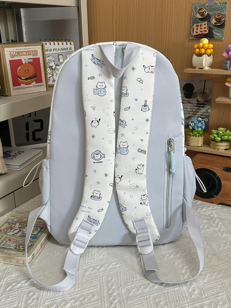 Cute Cartoon Cat Backpack For Girls With Nylon Material And Large Capacity For School And Travel