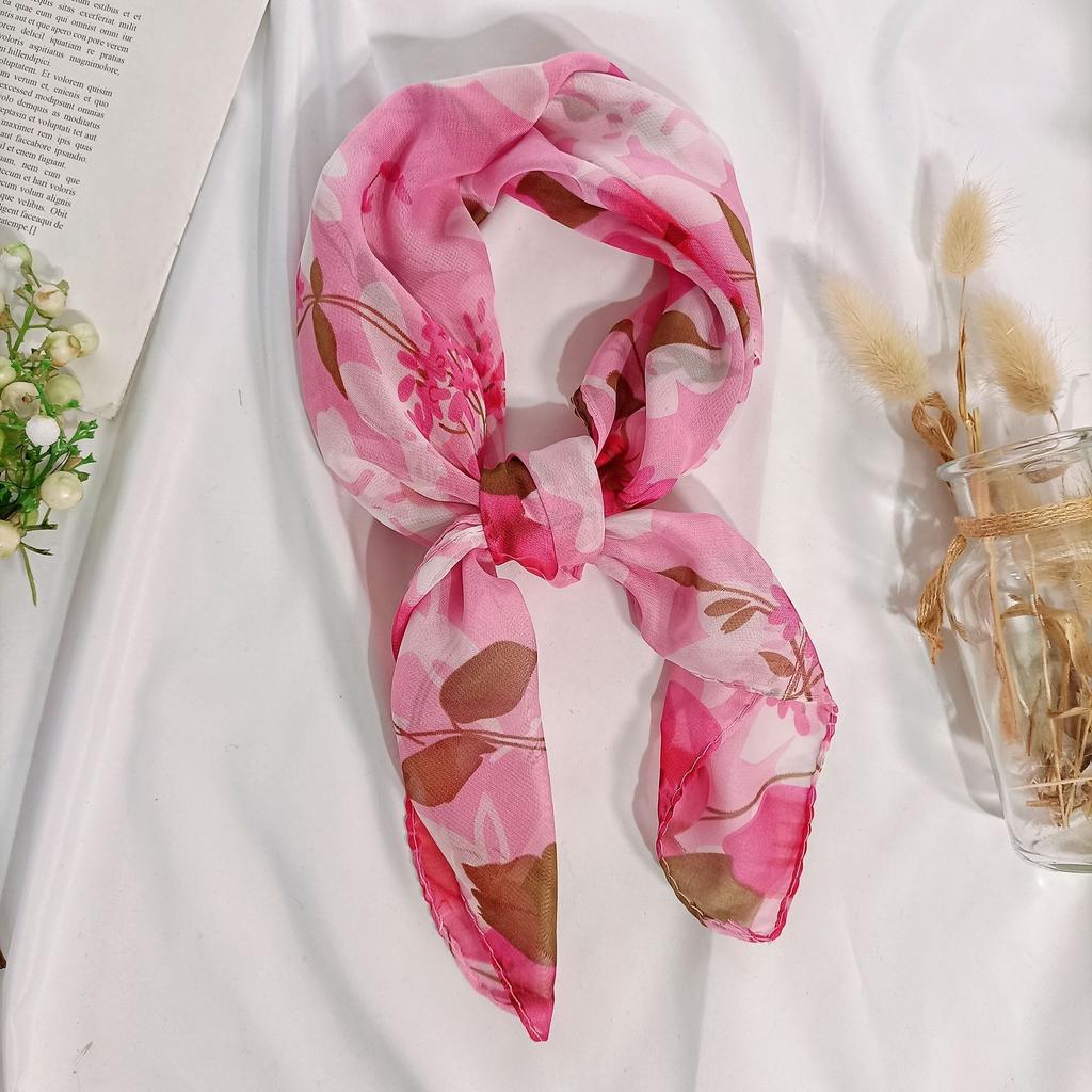 65*65Cm Summer Fashion Chiffon Flower Scarf Ladies Head Neck Square Scarf Shawls Female Hair Ties Bands Neckerchief Shawl