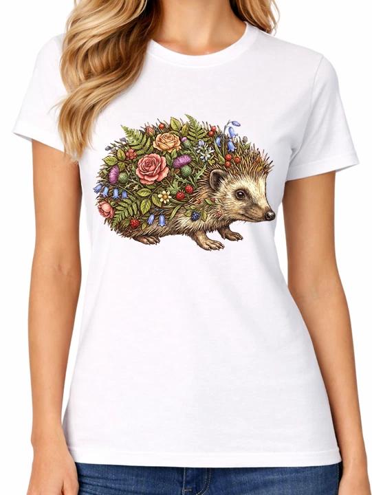Floral Hedgehog T-Shirt Cute Woodland Animal Nature Art Tee XXXL
