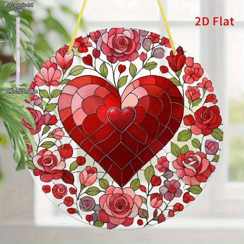 Valentine's Day Heart-Shaped Sun Catcher - Love Decoration with Vibrant Floral Design, Ideal Birthday and Holiday Gift for Family and Friends, Romanti