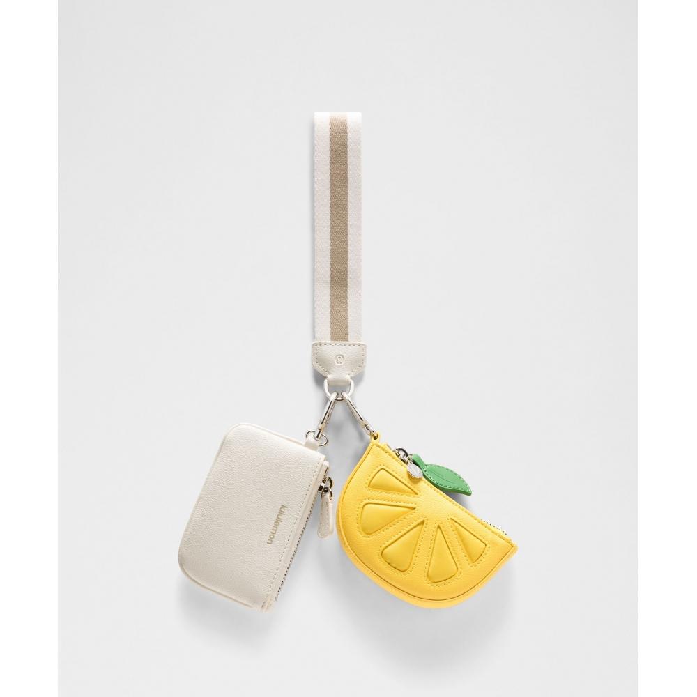 LuluLemon Dual Pouch Wristlet Textured Leather Alternative Light Ivory Lemon Lush Silver