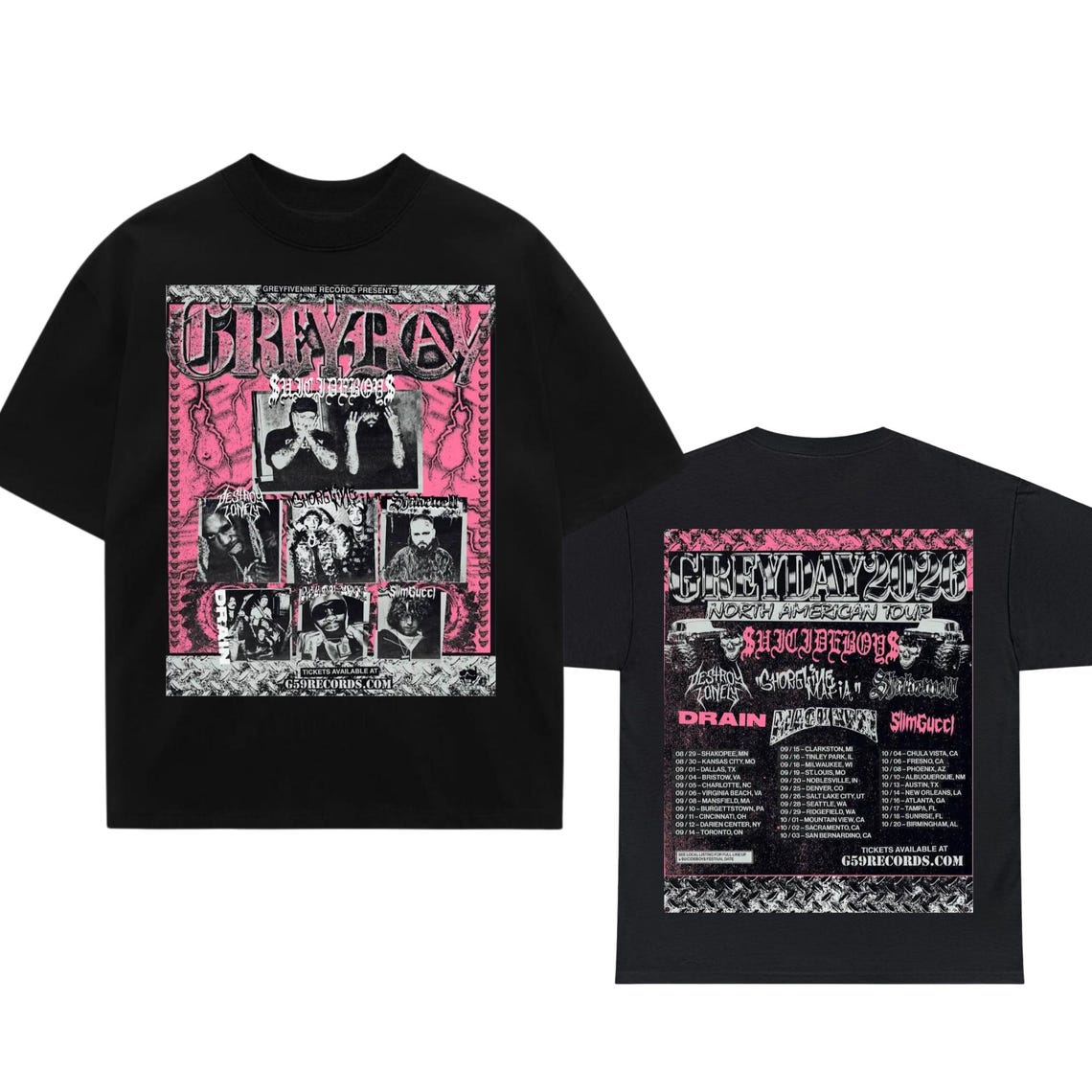 Grey Day 2026 Tour T-shirt, Suicideboys Concert Area, Retro Pattern T-shirt for Male and Female Fans 4XL
