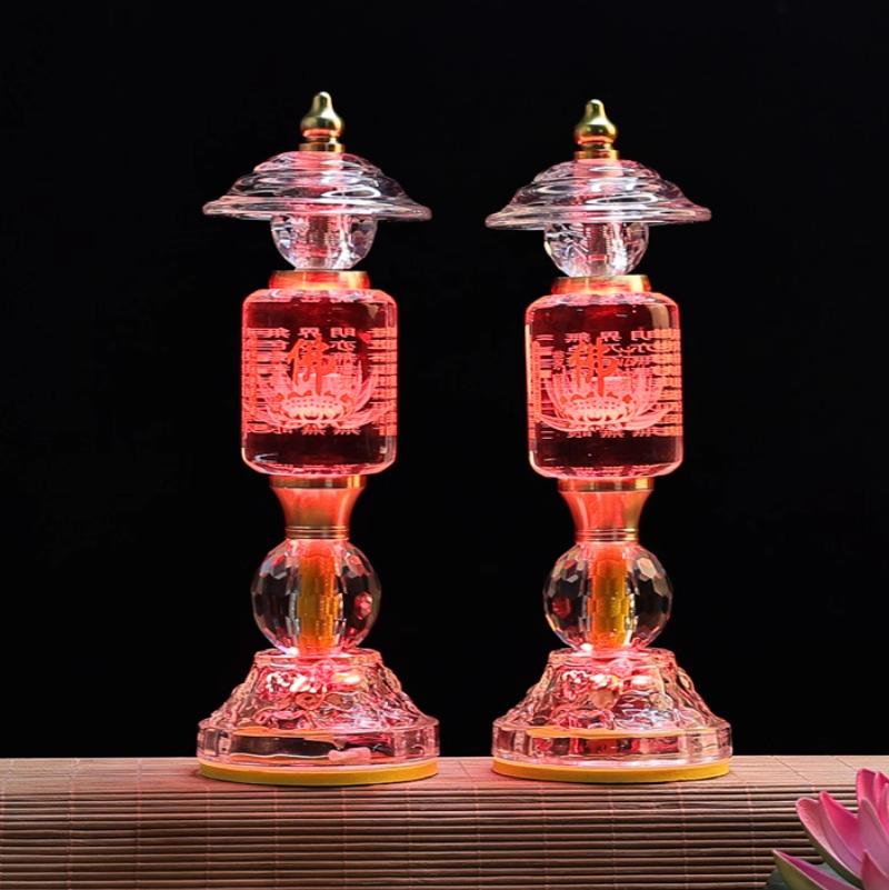 Household LED Crystal Ball Glass Lotus Lamp, Buddha Offering Lamp, Prayer, Feng Shui, Eternal Light of Buddha Hall, Buddha Tools