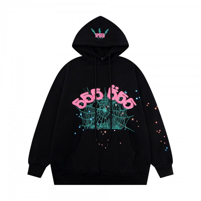 Mens Oversized Hooded Sweatshirt With Spiderweb Foam Print Cotton Fleece-Lined