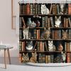 Katt Duschdraperi Biblioteksbok Kattunge på Bokhylla, Vas Blomma Boho Tyg Duschdraperier Badrumstillbehör 72x72 Tum