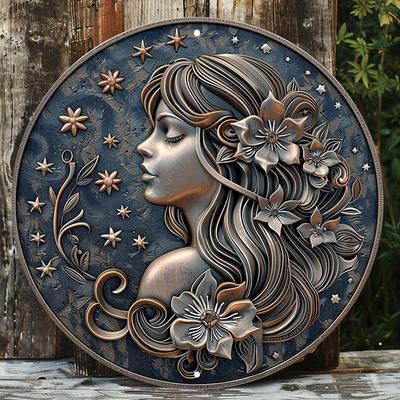 Virgo Zodiac Sign Wooden Wall Decor, Round Wooden Sign, Weather-Resistant, Pre-Drilled for Easy Hanging