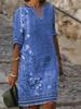 Women Spring Summer Fashion New Printed Ethnic Style V Neck Casual Dress