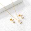 Square White Zircon Earrings And Necklace Set Classic Versatile Women's Jewelry Fade Resistant