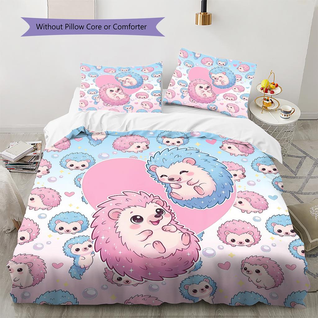 Pink Gradient Cartoon Pattern Bedding,Quilt Set Quilt Cover Pillowcase Home Birthday Gift (1 * Duvet Cover + 2 * Pillowcase, Without Core)