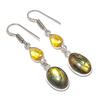 Natürlicher Labradorit, Citrin Edelstein 925 Sterling Silber Ohrring 1,97" AE-11740