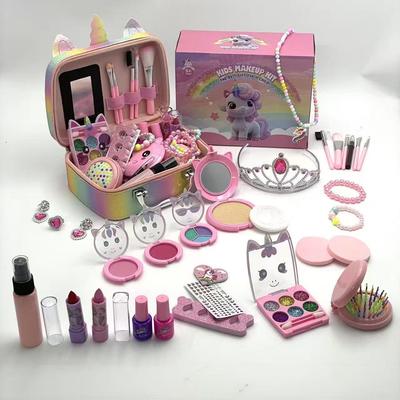Colorful Unicorn Makeup Bag with Lipstick, Eyeshadow, Nail Polish - Kids' Cosmetic Set