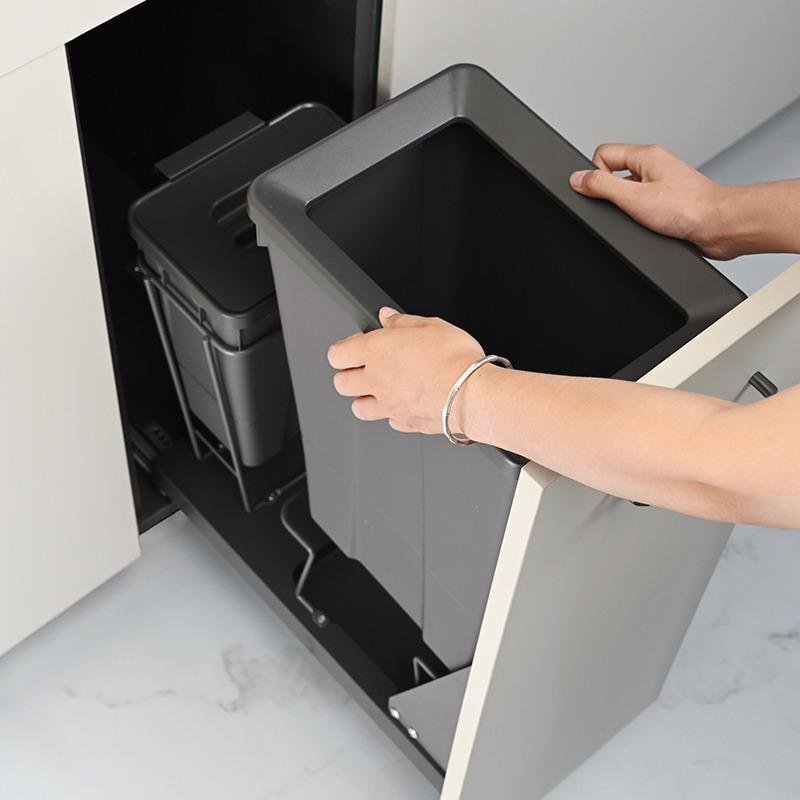 Kitchen Cabinet Embedded Trash Can Hidden Trash Bin Large Capacity Built In Litter Bin Rectangular Plastic Double Bucket Dustbin