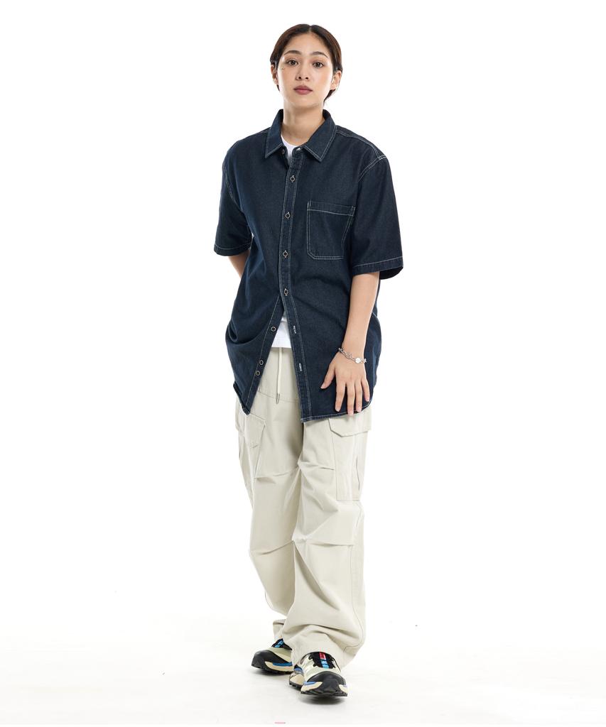 CREAM SODA LAB Diagonal Cut Field Parachute Cargo Pants Ivory