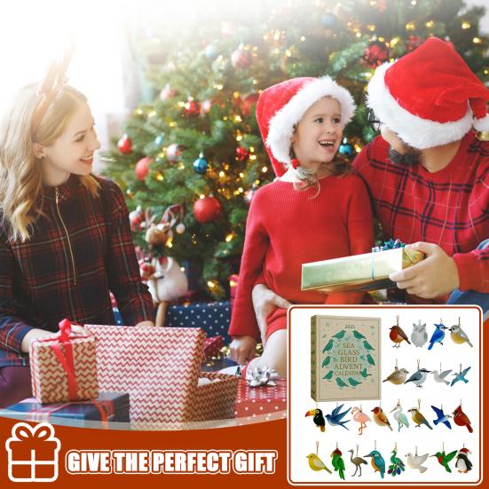 Calendar de Advent Yousheng Pasăre din Sticlă de Mare 2025 Numărătoare Inversă 24 de Zile Decorațiune Pom de Crăciun Ornamente Pasăre Lucrate Manual Cadou Semnificativ de Sărbători