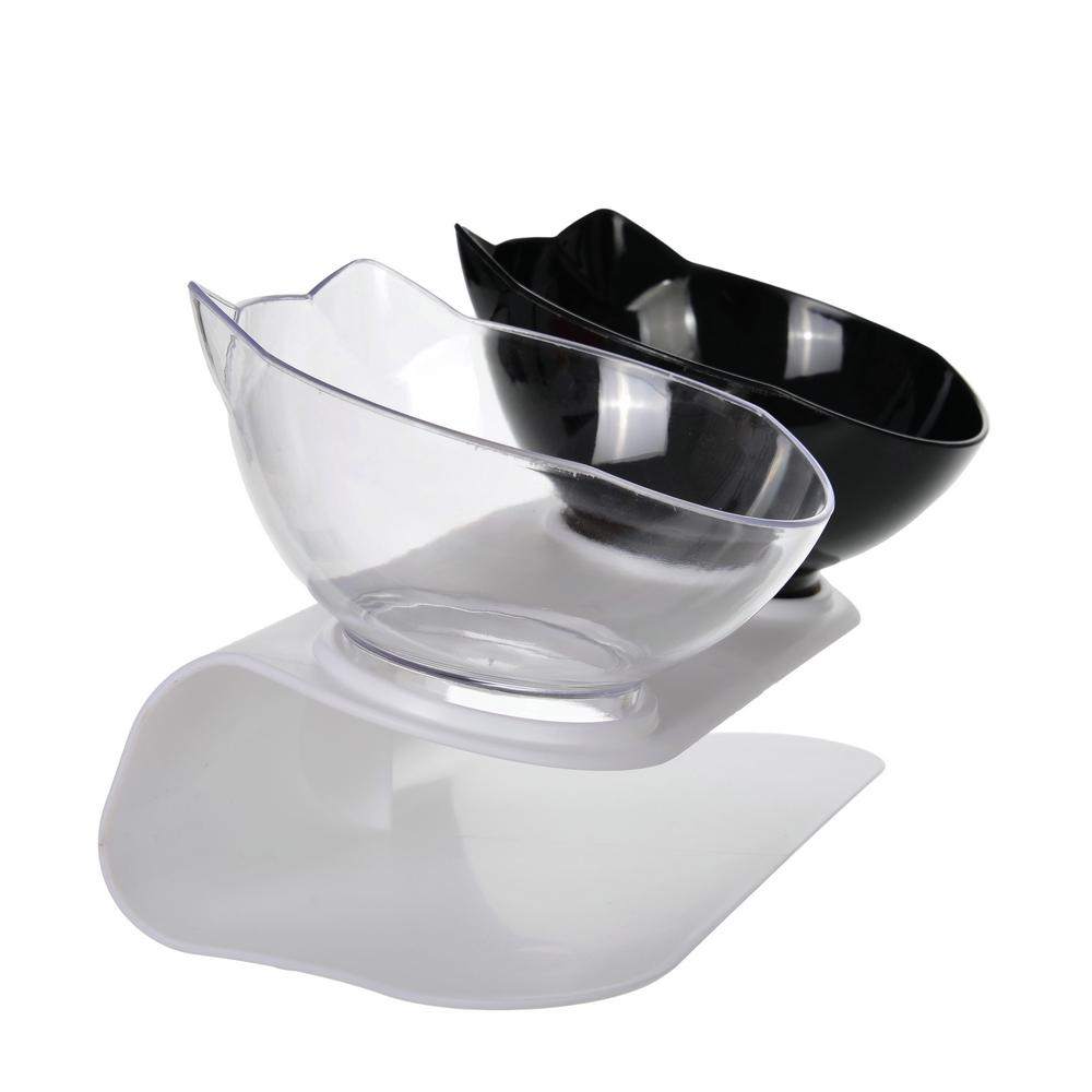 Double Cute Elevated Cat Bowls With Stand Neck Guard Pet Food Water Feeder Bowl For Small Cats Dogs Black White Transparent