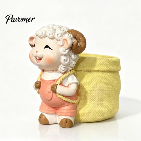 Lovely Lamb Shaped Decor Cute Planter, Cartoon Sheep Carring Bag Plant Pot, Indoor Pot for Desk Small Resin Flower Succulents, Houseplants, Decoration