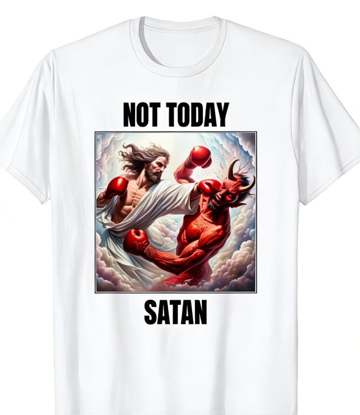 Wemen Not Today Satan T Shirt Jesus Boxing Satan Religious Faith Print Short Sleeve O Neck Casual Tops Black Street Daily Wear
