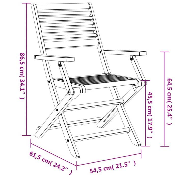 VidaXL Lot de 2 Chaises Pliables de Jardin, Sièges avec Dossier, Meubles de Patio Terrasse Extérieur, Moderne, Bois Massif 365737
