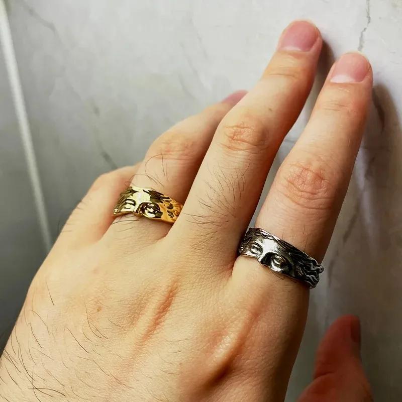 Hot Sale Half Face Retro Fashion Ring for Men Women Greek Mythology Vintage Punk Gothic Art Open Ring Unisex Accessories Jewelry