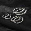 3 Pairs Full Shiny Rhinestone Hoop Earrings For Women Gold Color Sparkling Exaggerated Circle Earring Simple Luxury Jewelry Gift