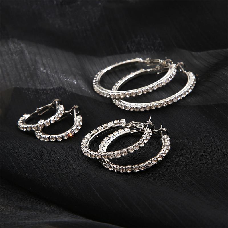 3 Pairs Full Shiny Rhinestone Hoop Earrings For Women Gold Color Sparkling Exaggerated Circle Earring Simple Luxury Jewelry Gift