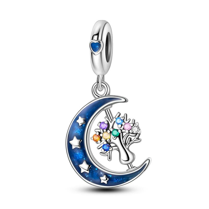 Original Charms Bead Pendant Copper Blue Book Star Moon Night Charm Fit Bracelet Pendant Bangle Diy Jewelry Gift
