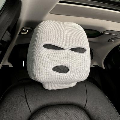 2pcs 3 Hole Car Seat Headrest Full Face Cover Ski Mask Hat Anti-dust Protection Seat Funny Car Headrest Cover Car Accessories