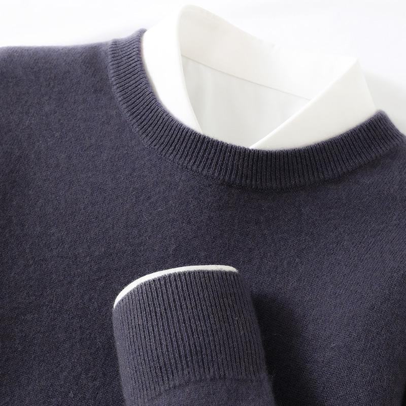 Men's Cashmere Round Neck Sweater - Business Casual Light Luxury Pullover, Soft & Smooth Knitwear for Autumn & Winter.
