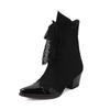 B/Women's High Heel Short Boots Fashion Print Thick Heel Denim Boots Autumn and Winter New Large Women's Boots