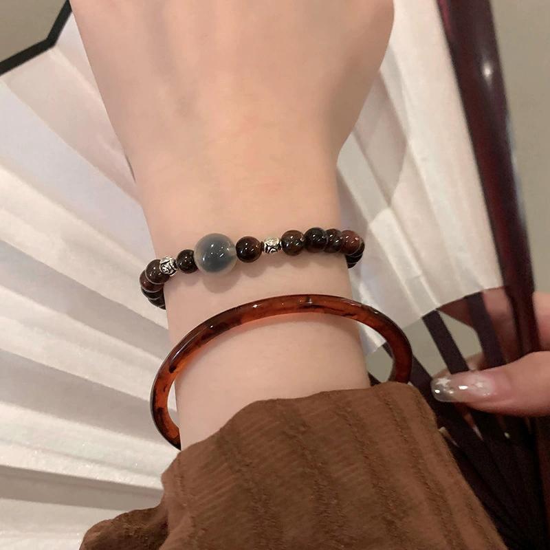 Simple Amber Beaded Bracelet for Women Exquisite Brown Chinese-Style Bangle Vintage Sweet Casual Versatile Stackable Jewelry New