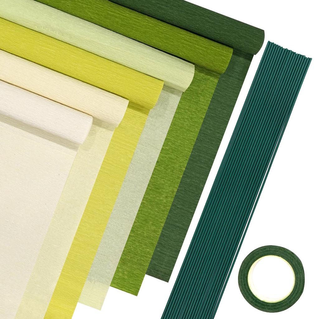 3/5/6 Rolls Crepe Paper Streamers, Colorful Crepe Paper Sheets 20 Pcs Floral Iron Wire 1 Pcs Green Floral Adhesive Tape