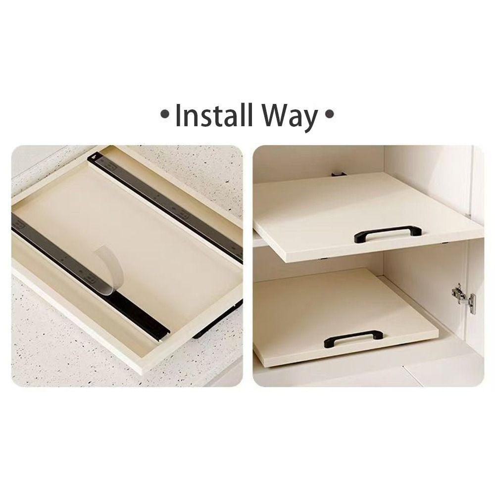Slide Out Kitchen Storage Shelf No Drill Storage Tray Cabinet Organizer  Dishes Cups Supply