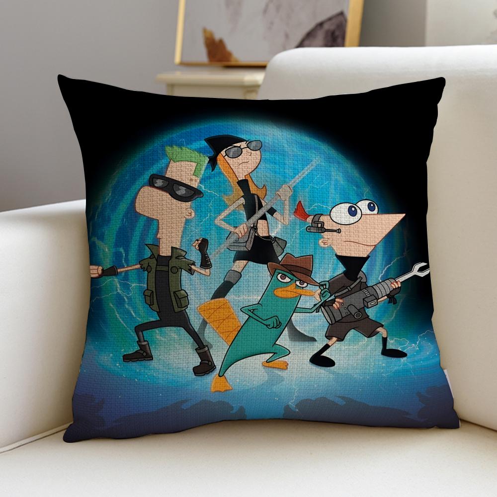 Creative PPhineas and FerbS Cushion Cover Breathable and skinfriendly linen pillowcase square removable and washable cushion
