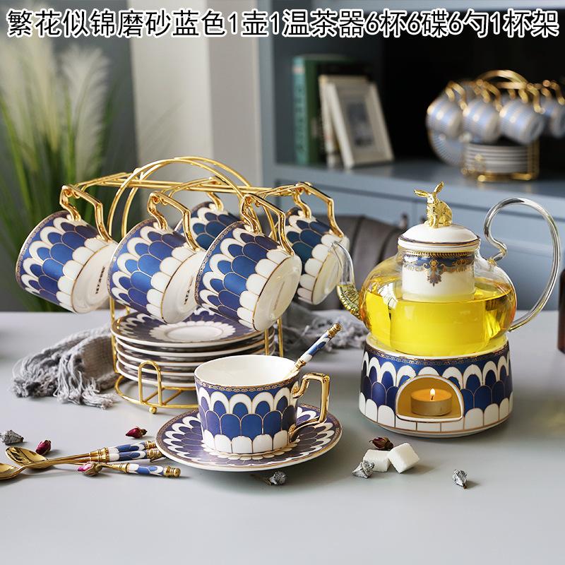 Household Flower Teapot Set, Glass Boiled Fruit Teapot, Ceramic Afternoon Tea Flower Fruit Teacup Tea Set, Candle Heating