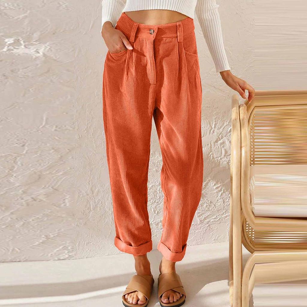 Pantaloni casual de damă cu talie înaltă, culoare uni, pantaloni largi, cu picior drept, pentru femei