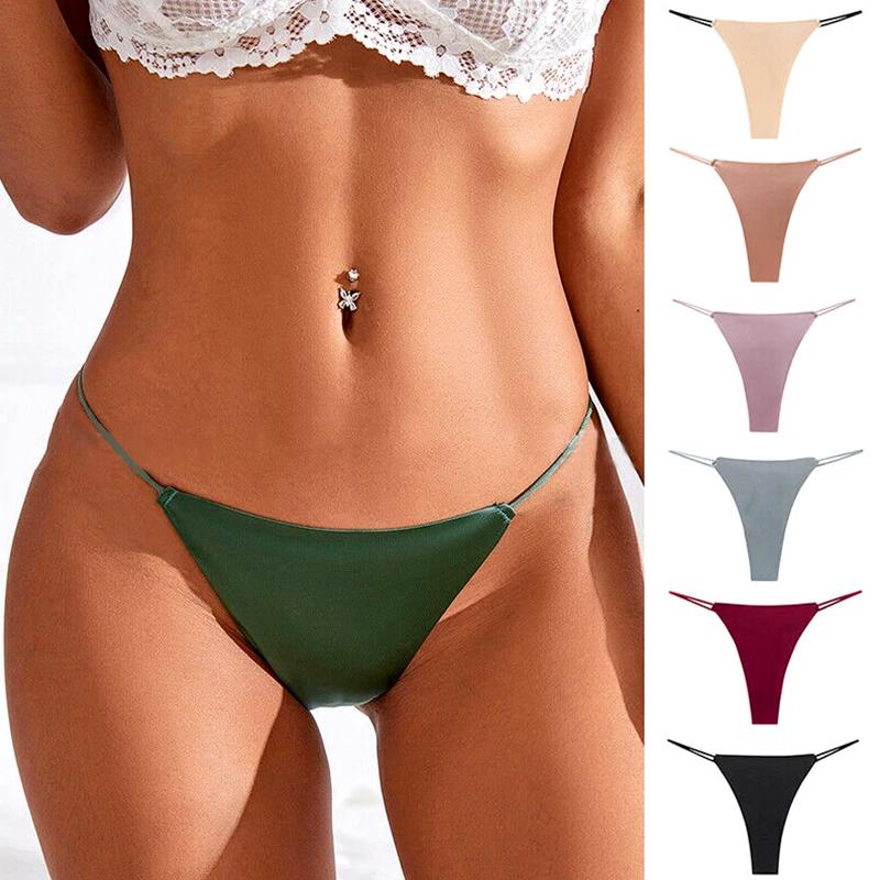 1PC Panties Sexy Underwear Solid Color Ice Silk Lingerie Women Knickers Seamless G-string Thongs