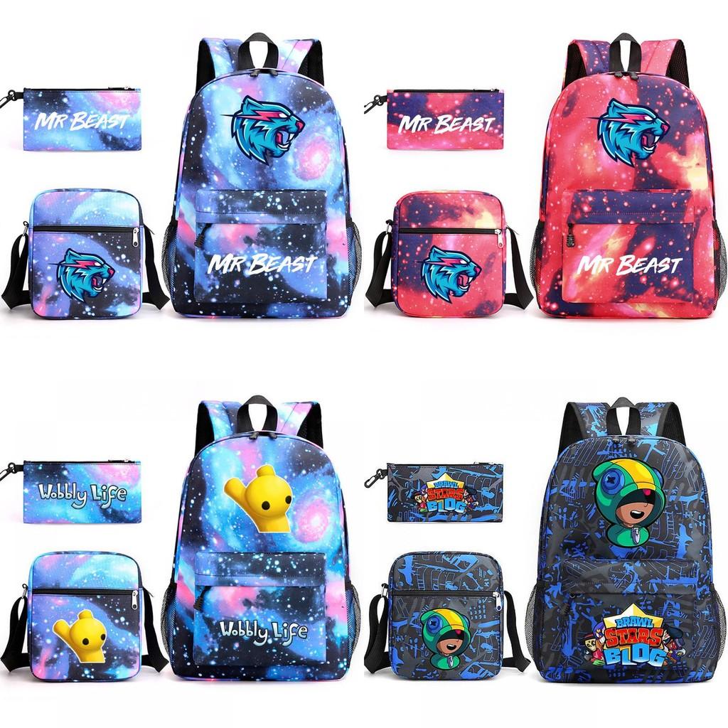 Stylish Mr Beast Lightning Cat Three Piece Bag Set Ideal For Kids In School Activities