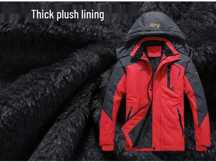 Unisex Plus Size Fleece-Lined Ski and Cycling Jacket with Thick Cotton Padding