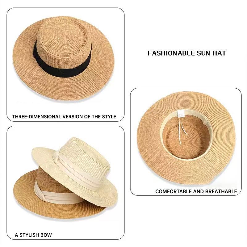 Fashion French Style Flat Top Straw Hat Beach Sun Hat Travel Vocation Women 2026 Summer Straw Hat