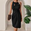 Women's Sleeveless Fashionable Hip Hugging Dress Summer Elegant Sleeveless Round Neck Midi Dress